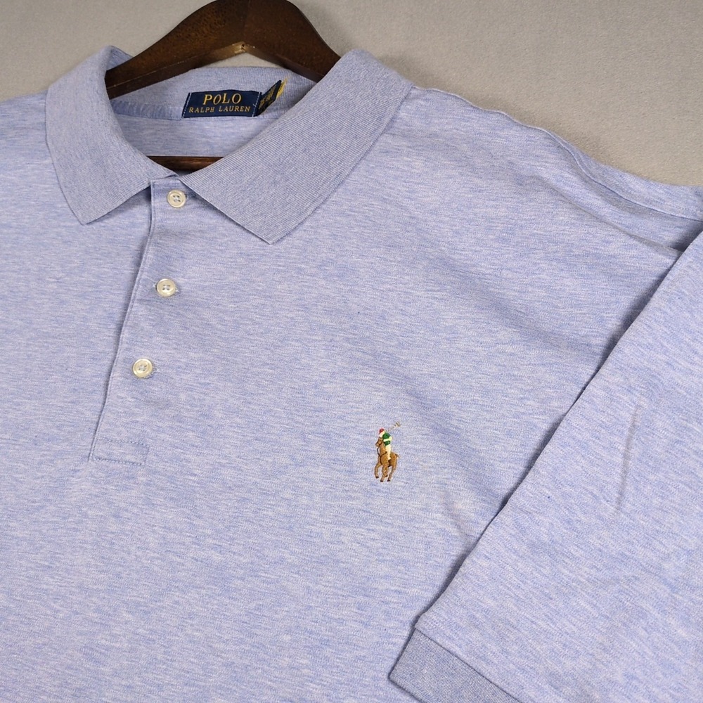 Polo Ralph Lauren Mens SZ 3XL TALL Blue Cotton Short Sleeve Flesh Pony Polo